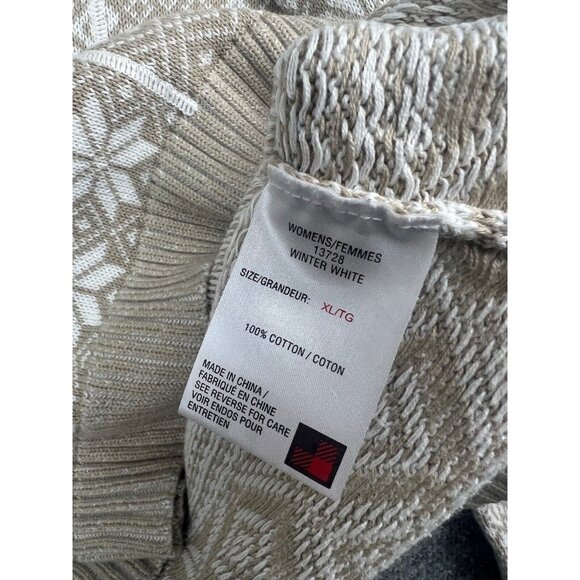 Woolrich Sweater Women's XL Beige White Snowflake Pullover Drawstring Mock Neck - Picture 6 of 7